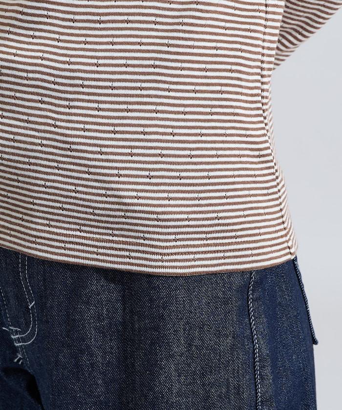 貝殼褶皺羅紋條紋長袖T恤