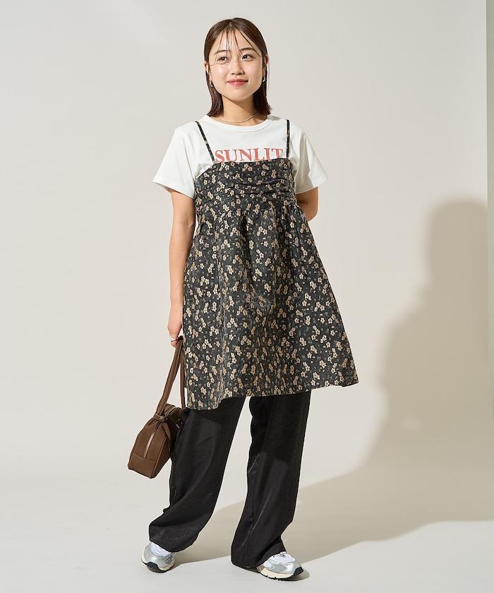 花卉提花後系蝴蝶結吊帶迷你連衣裙<可搭配套裝>