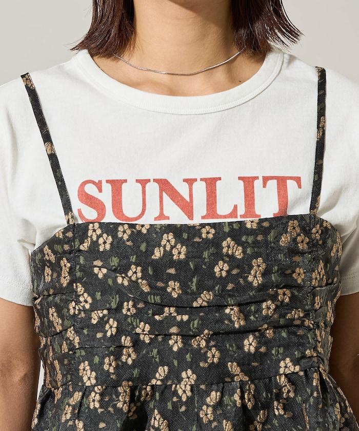 花卉提花後系蝴蝶結吊帶迷你連衣裙<可搭配套裝>