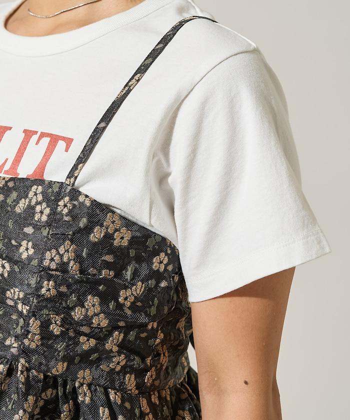 花卉提花後系蝴蝶結吊帶迷你連衣裙<可搭配套裝>