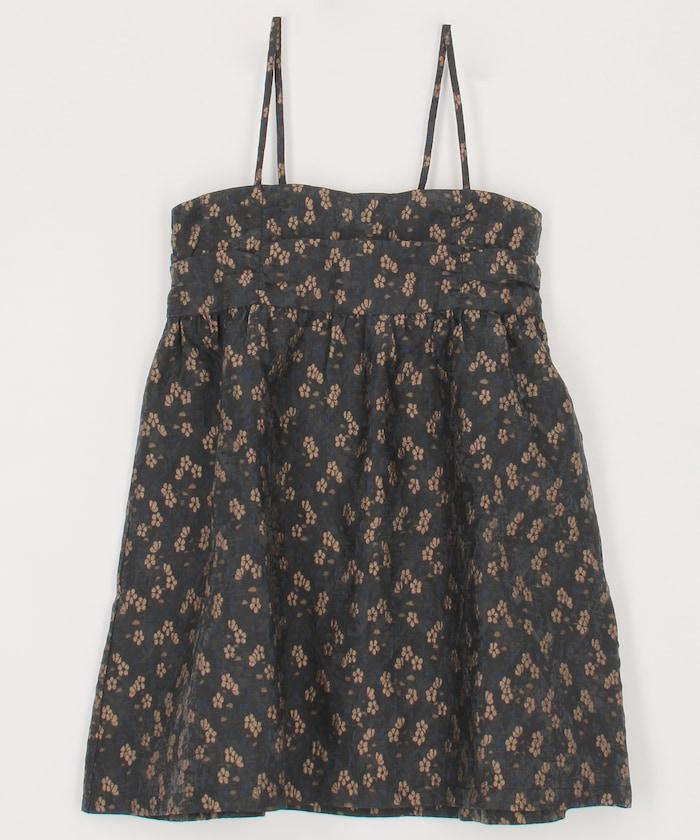 花卉提花後系蝴蝶結吊帶迷你連衣裙<可搭配套裝>