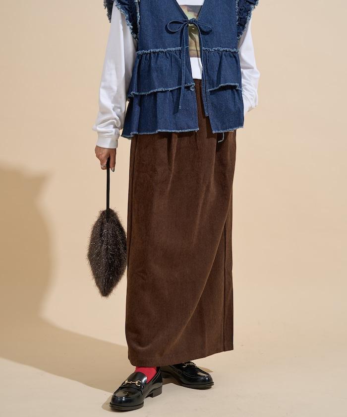 平紋燈芯絨半身裙/燈芯絨長款半身裙