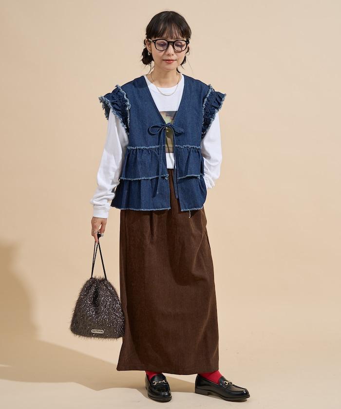 平紋燈芯絨半身裙/燈芯絨長款半身裙