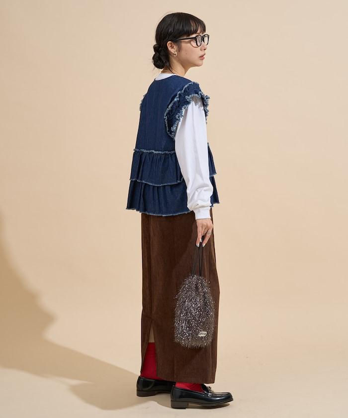 平紋燈芯絨半身裙/燈芯絨長款半身裙