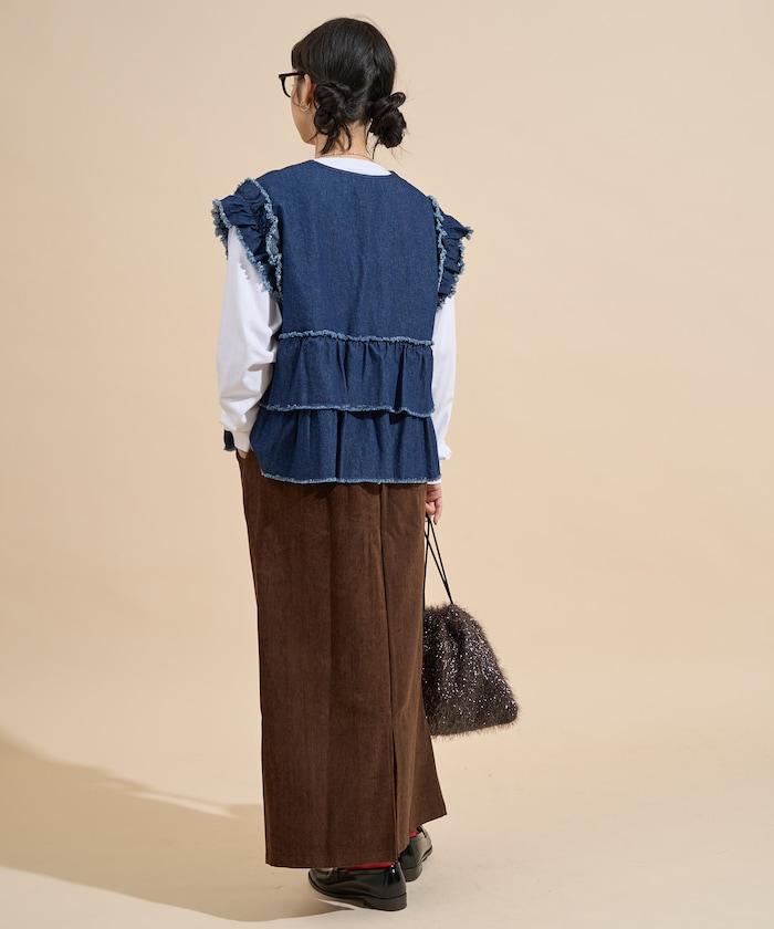 平紋燈芯絨半身裙/燈芯絨長款半身裙