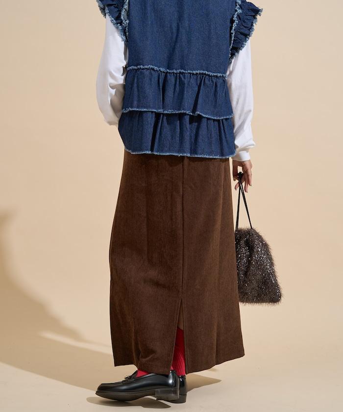 平紋燈芯絨半身裙/燈芯絨長款半身裙