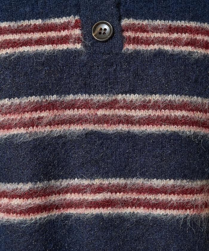 長毛多色條紋翻領針織衫