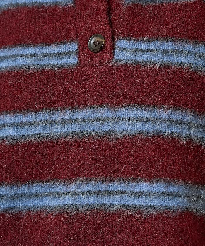 長毛多色條紋翻領針織衫