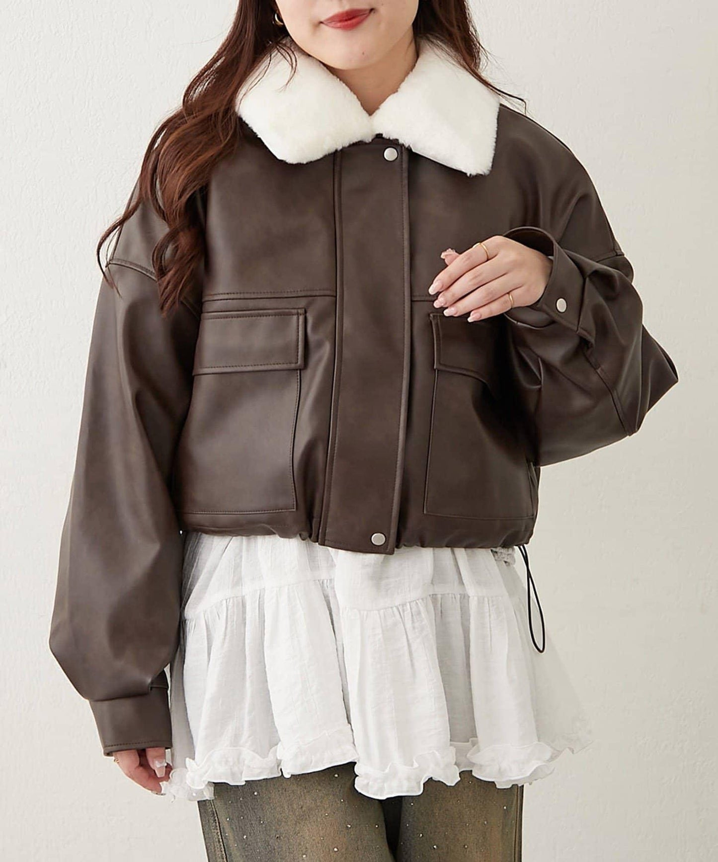 【可選兩種長度!】仿皮毛領短夾克