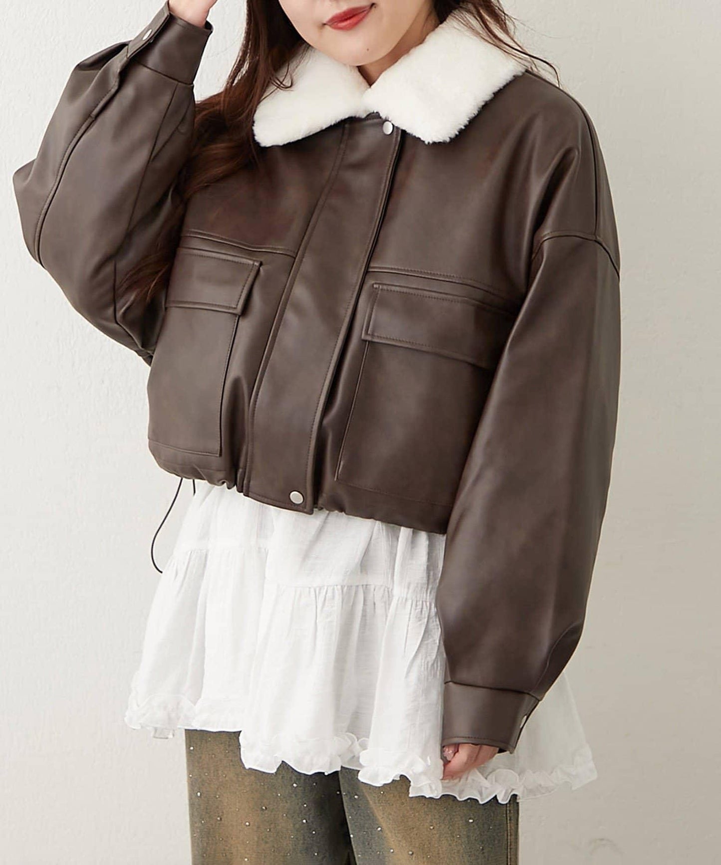 【可選兩種長度!】仿皮毛領短夾克