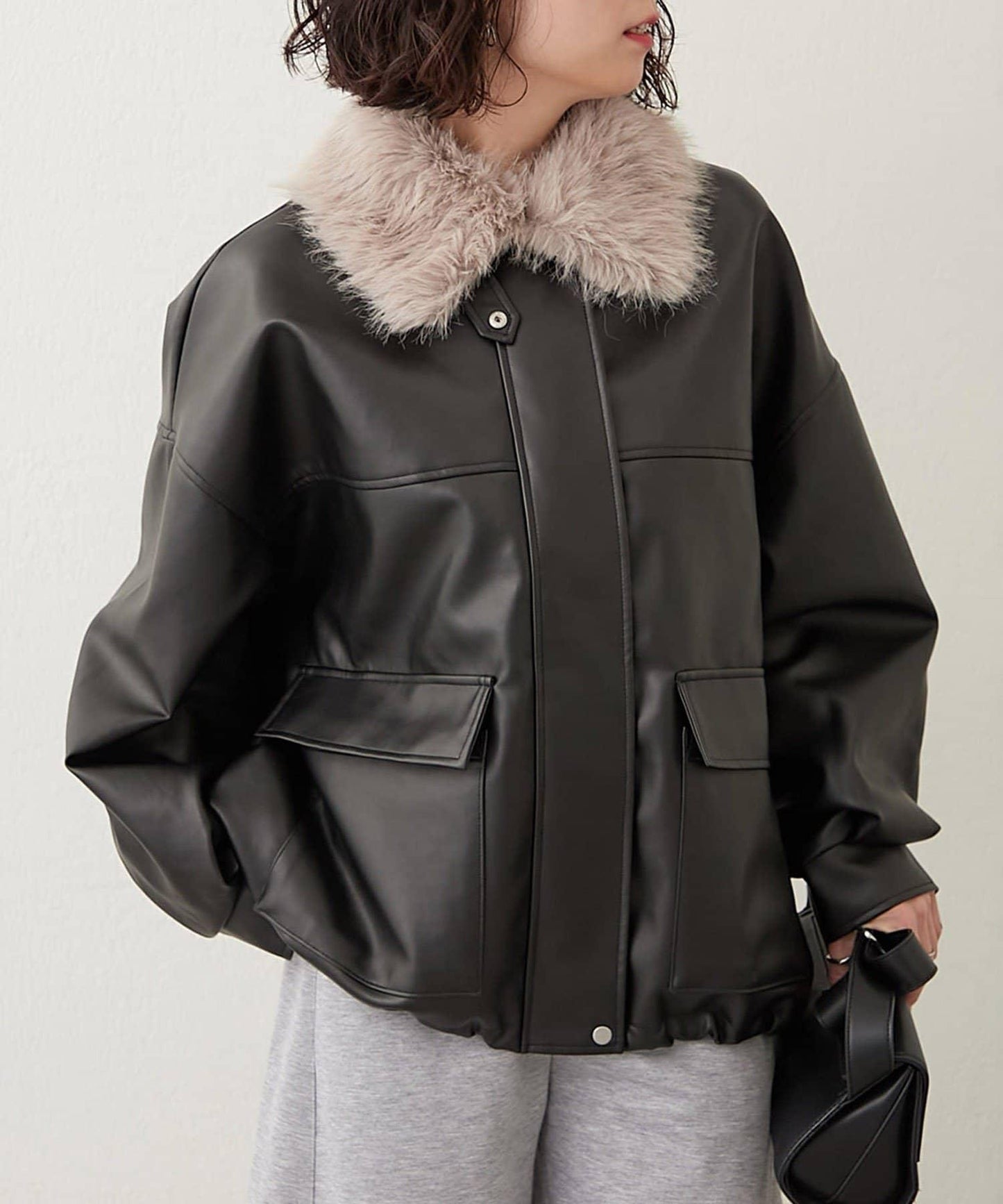 【可選兩種長度!】仿皮毛領短夾克