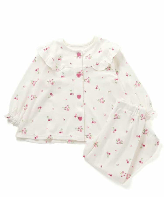 櫻桃花朵圖案前開扣順滑睡衣