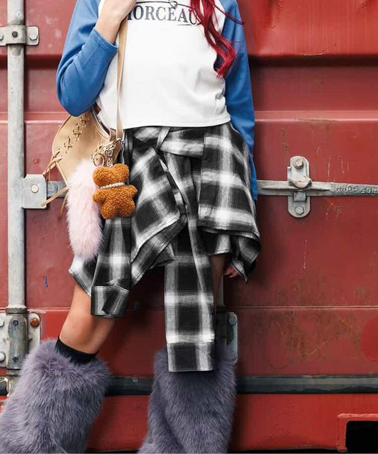 仿繫帶格紋裙褲