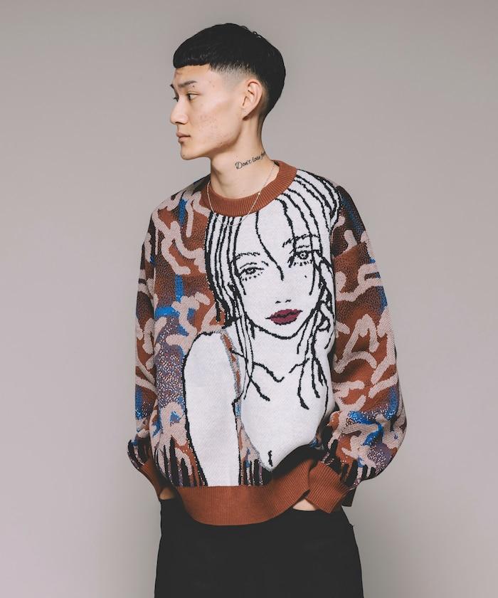 8bit(FREAK'S STORE×青坊主×板場萌)圓領針織衫
