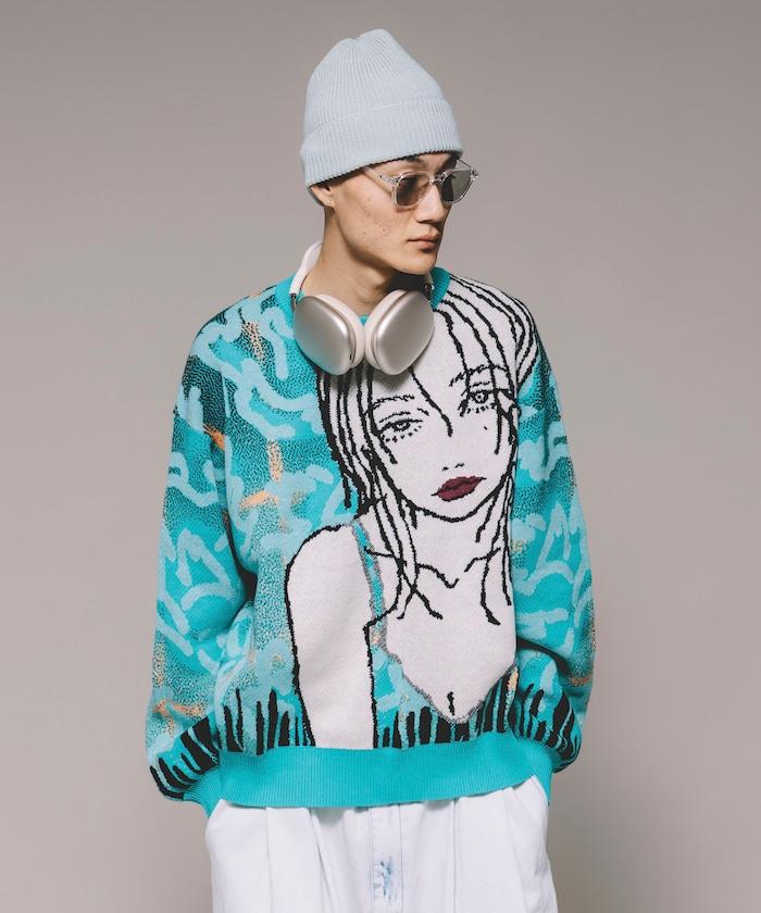 8bit(FREAK'S STORE×青坊主×板場萌)圓領針織衫