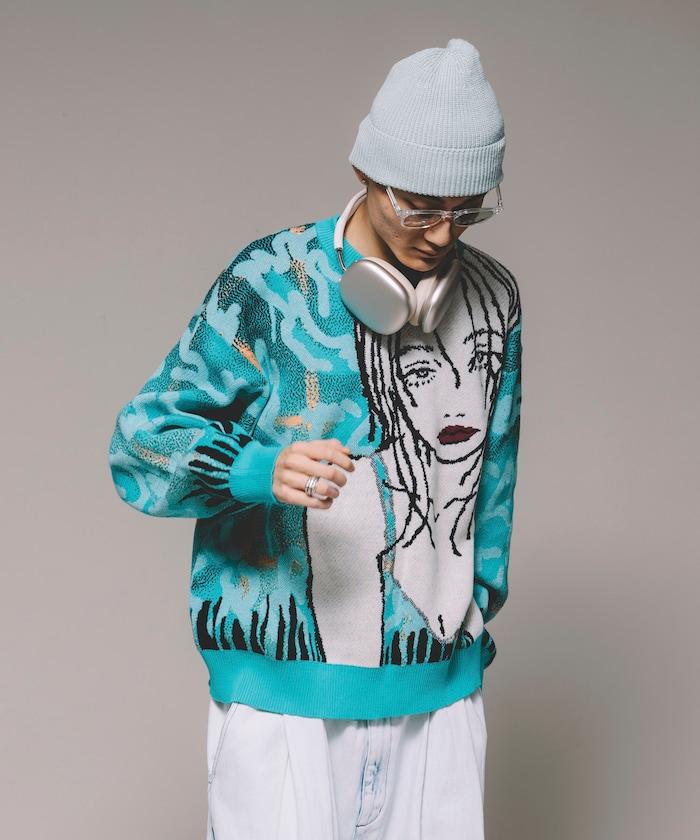 8bit(FREAK'S STORE×青坊主×板場萌)圓領針織衫