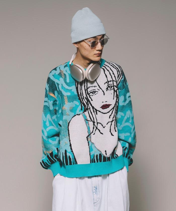 8bit(FREAK'S STORE×青坊主×板場萌)圓領針織衫