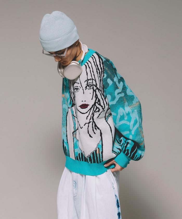 8bit(FREAK'S STORE×青坊主×板場萌)圓領針織衫