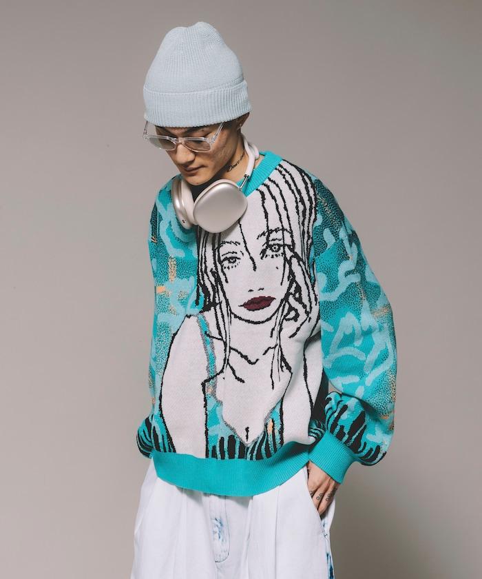 8bit(FREAK'S STORE×青坊主×板場萌)圓領針織衫