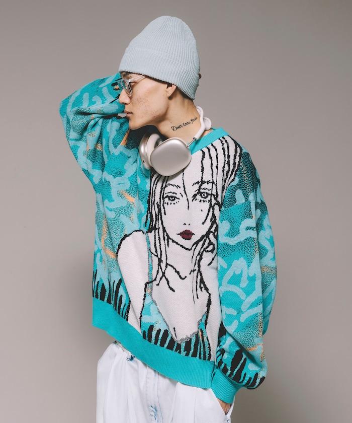8bit(FREAK'S STORE×青坊主×板場萌)圓領針織衫
