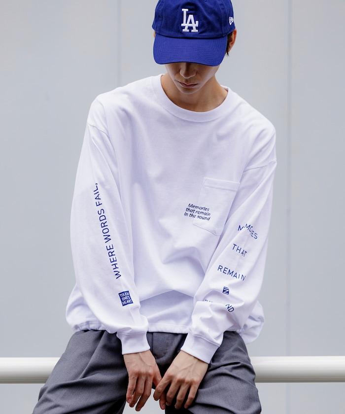 寬鬆版型 單點刺繡 袖部印花 口袋T恤 / 長袖T恤 / 下襬抽繩