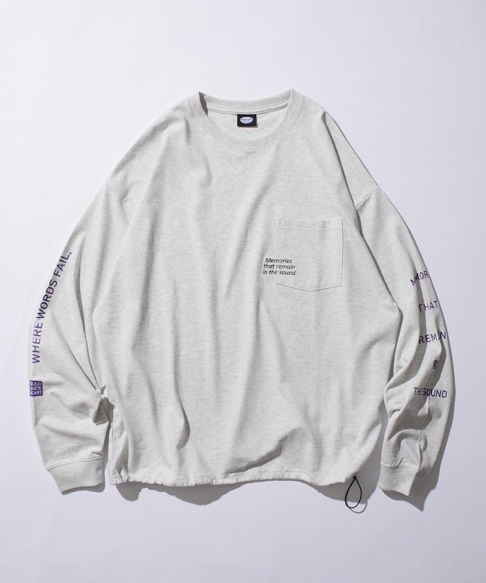 寬鬆版型 單點刺繡 袖部印花 口袋T恤 / 長袖T恤 / 下襬抽繩