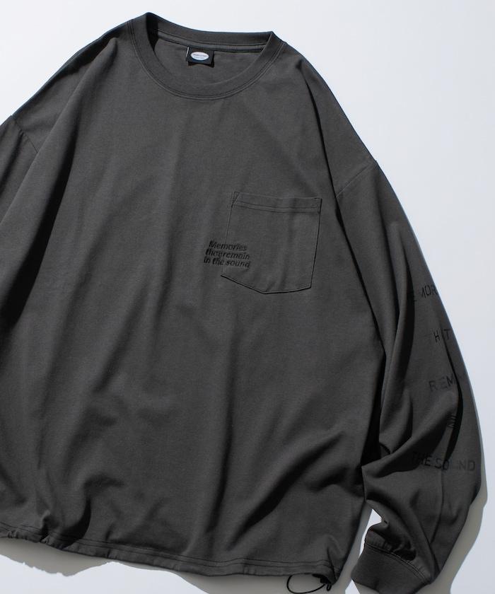 寬鬆版型 單點刺繡 袖部印花 口袋T恤 / 長袖T恤 / 下襬抽繩