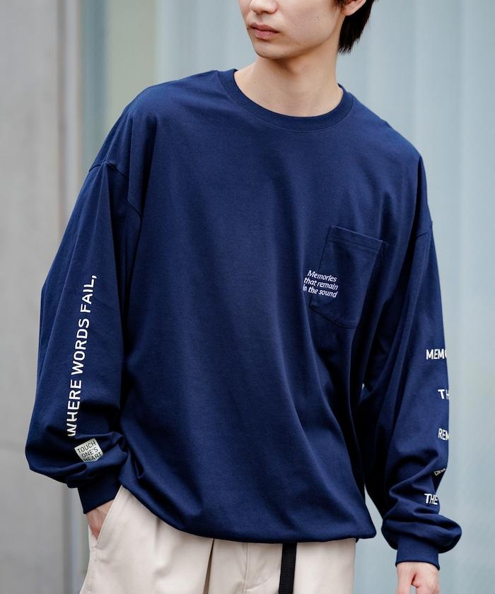 寬鬆版型 單點刺繡 袖部印花 口袋T恤 / 長袖T恤 / 下襬抽繩