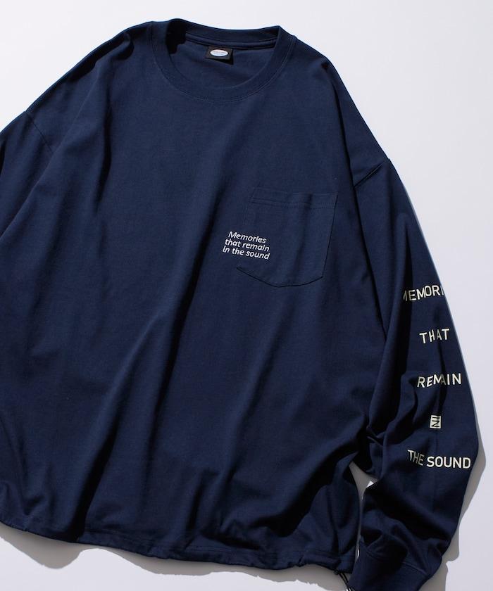 寬鬆版型 單點刺繡 袖部印花 口袋T恤 / 長袖T恤 / 下襬抽繩