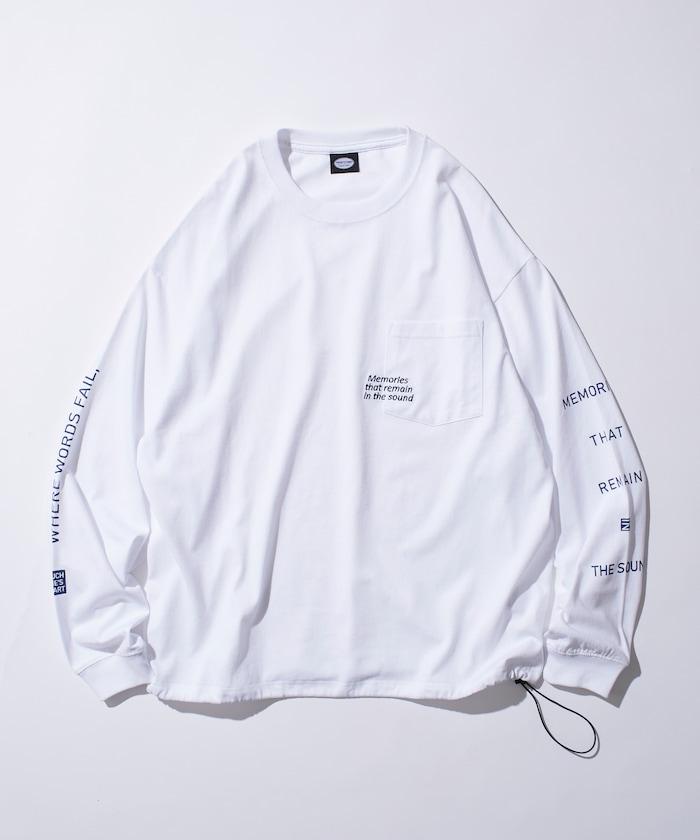 寬鬆版型 單點刺繡 袖部印花 口袋T恤 / 長袖T恤 / 下襬抽繩