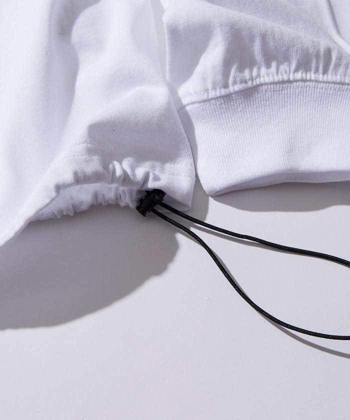 寬鬆版型 單點刺繡 袖部印花 口袋T恤 / 長袖T恤 / 下襬抽繩