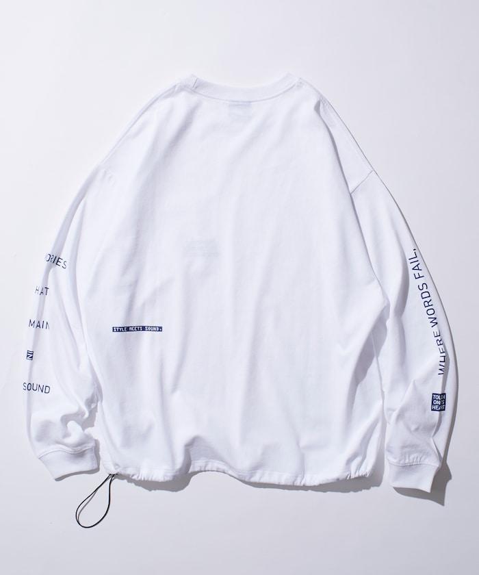 寬鬆版型 單點刺繡 袖部印花 口袋T恤 / 長袖T恤 / 下襬抽繩