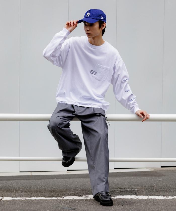 寬鬆版型 單點刺繡 袖部印花 口袋T恤 / 長袖T恤 / 下襬抽繩