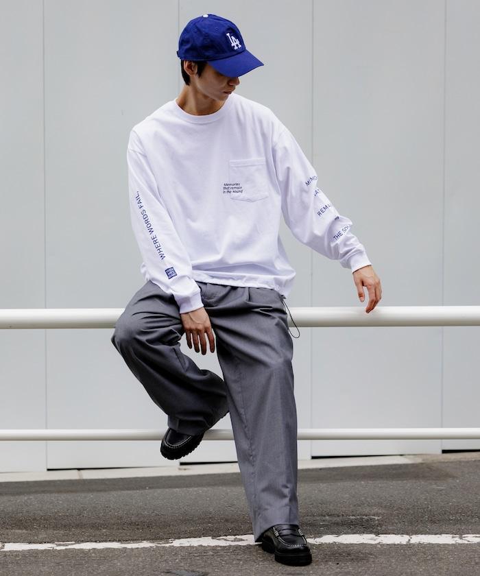 寬鬆版型 單點刺繡 袖部印花 口袋T恤 / 長袖T恤 / 下襬抽繩