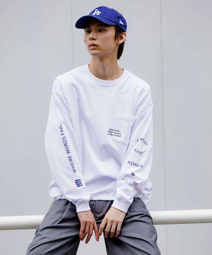 寬鬆版型 單點刺繡 袖部印花 口袋T恤 / 長袖T恤 / 下襬抽繩