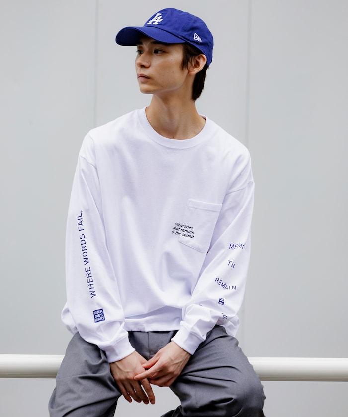 寬鬆版型 單點刺繡 袖部印花 口袋T恤 / 長袖T恤 / 下襬抽繩