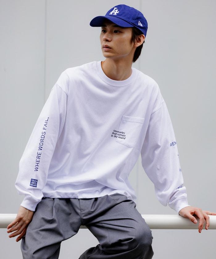 寬鬆版型 單點刺繡 袖部印花 口袋T恤 / 長袖T恤 / 下襬抽繩