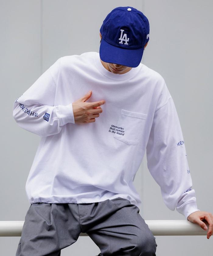 寬鬆版型 單點刺繡 袖部印花 口袋T恤 / 長袖T恤 / 下襬抽繩