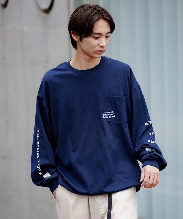 寬鬆版型 單點刺繡 袖部印花 口袋T恤 / 長袖T恤 / 下襬抽繩