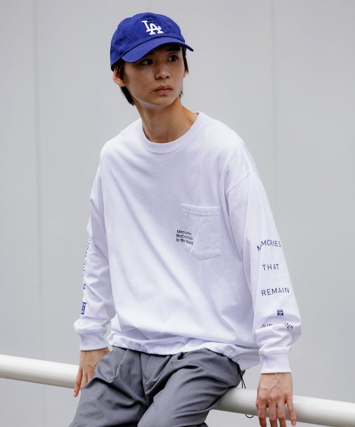 寬鬆版型 單點刺繡 袖部印花 口袋T恤 / 長袖T恤 / 下襬抽繩