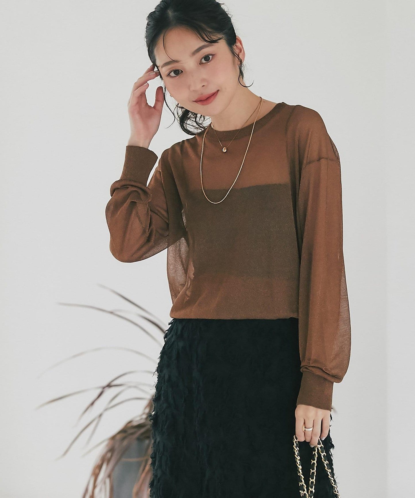 【La boutique BonBon】金銀絲透視圓領針織衫