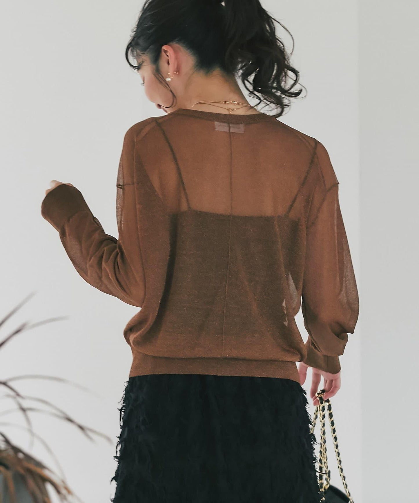 【La boutique BonBon】金銀絲透視圓領針織衫