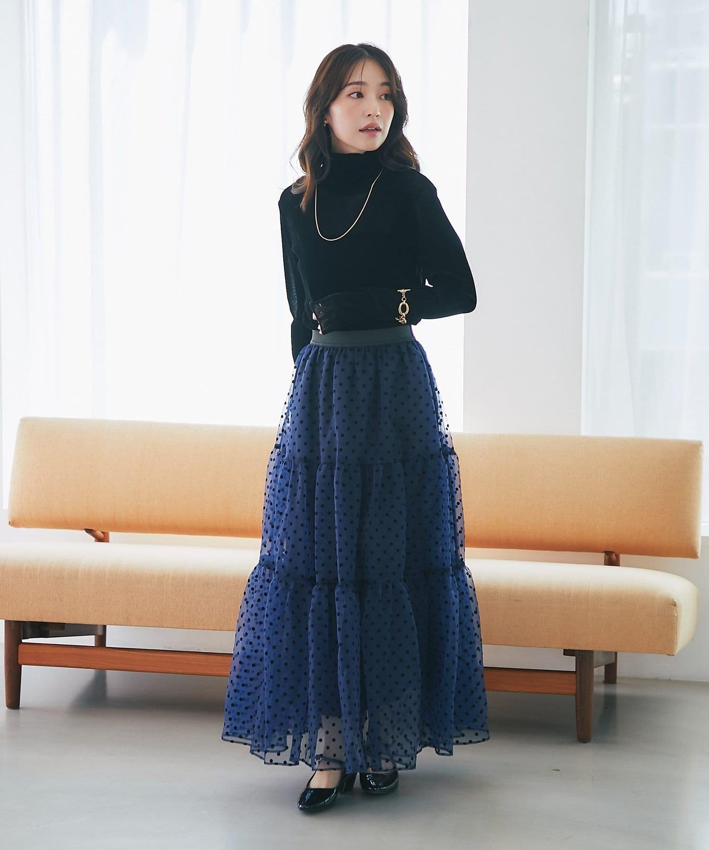 【La boutique BonBon】植絨網紗高領打底衫