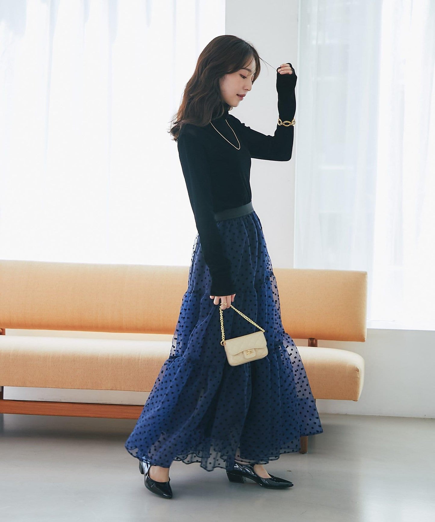 【La boutique BonBon】植絨網紗高領打底衫