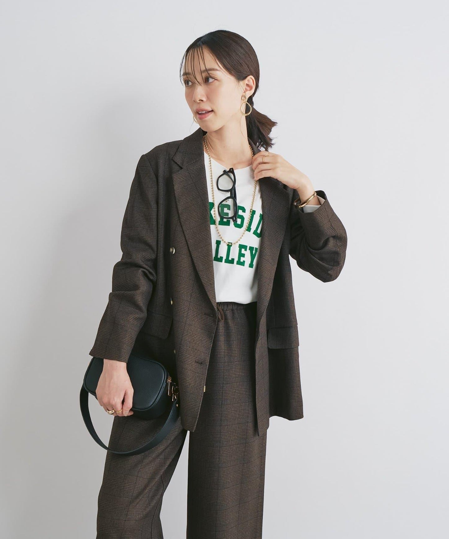 可成套搭配・優雅成熟女性休閒風格泡泡紗格紋西裝外套