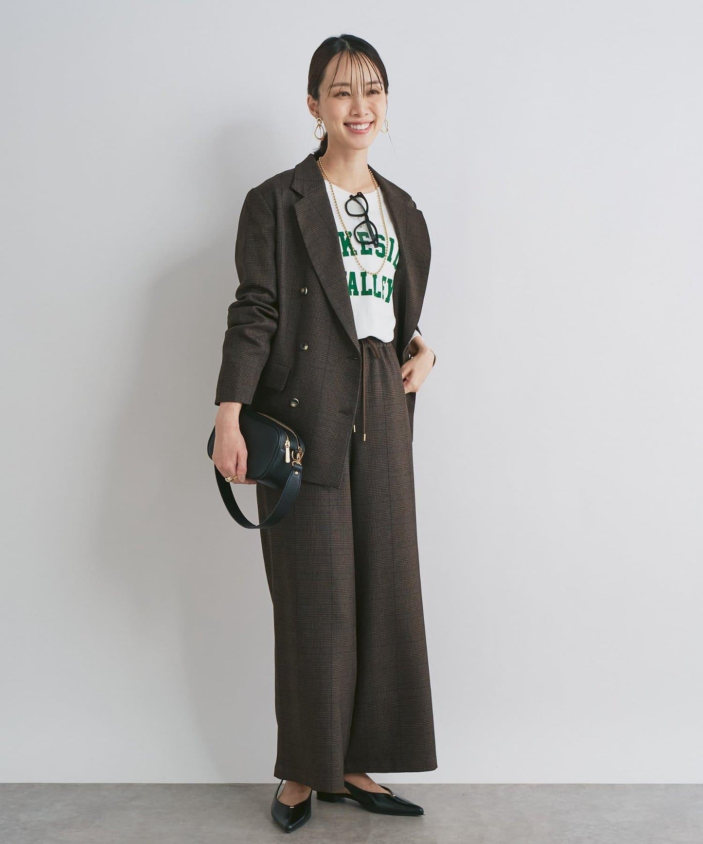 可成套搭配・優雅成熟女性休閒風格泡泡紗格紋西裝外套