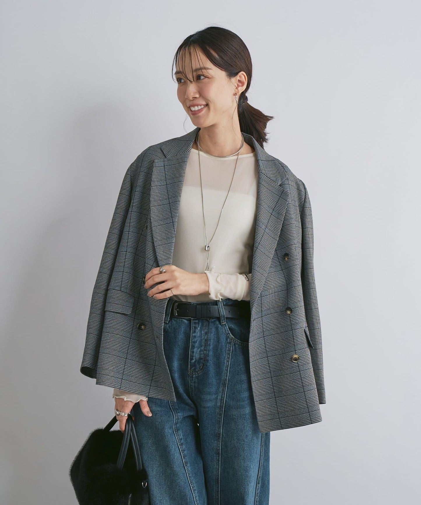 可成套搭配・優雅成熟女性休閒風格泡泡紗格紋西裝外套