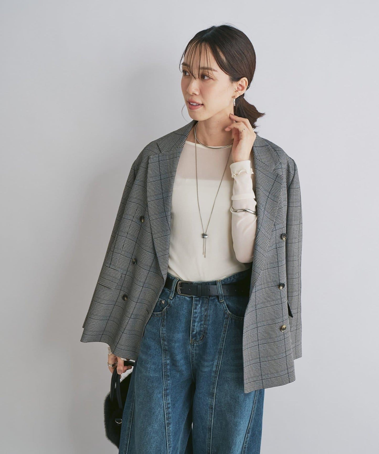可成套搭配・優雅成熟女性休閒風格泡泡紗格紋西裝外套