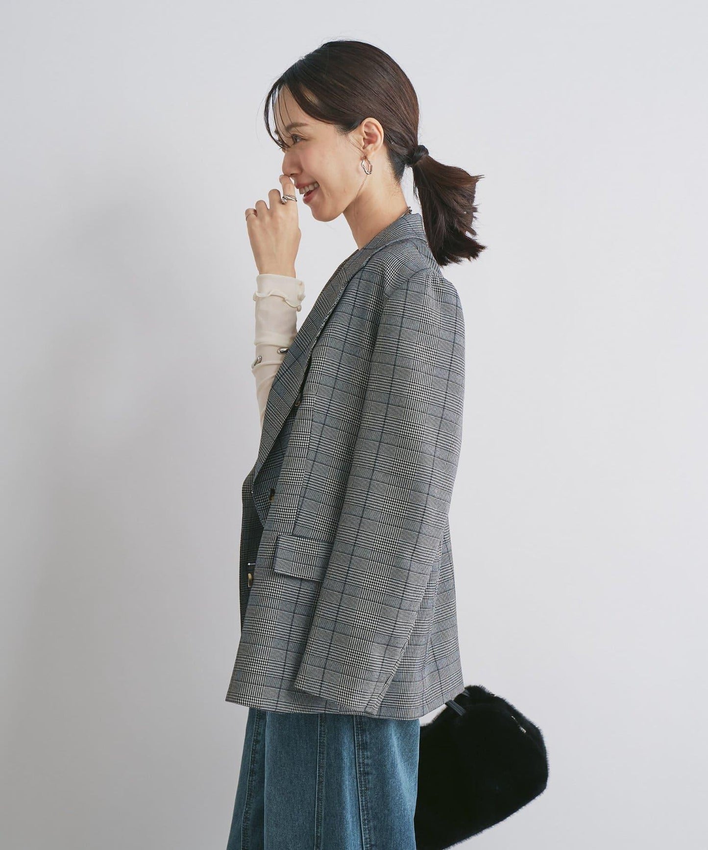可成套搭配・優雅成熟女性休閒風格泡泡紗格紋西裝外套