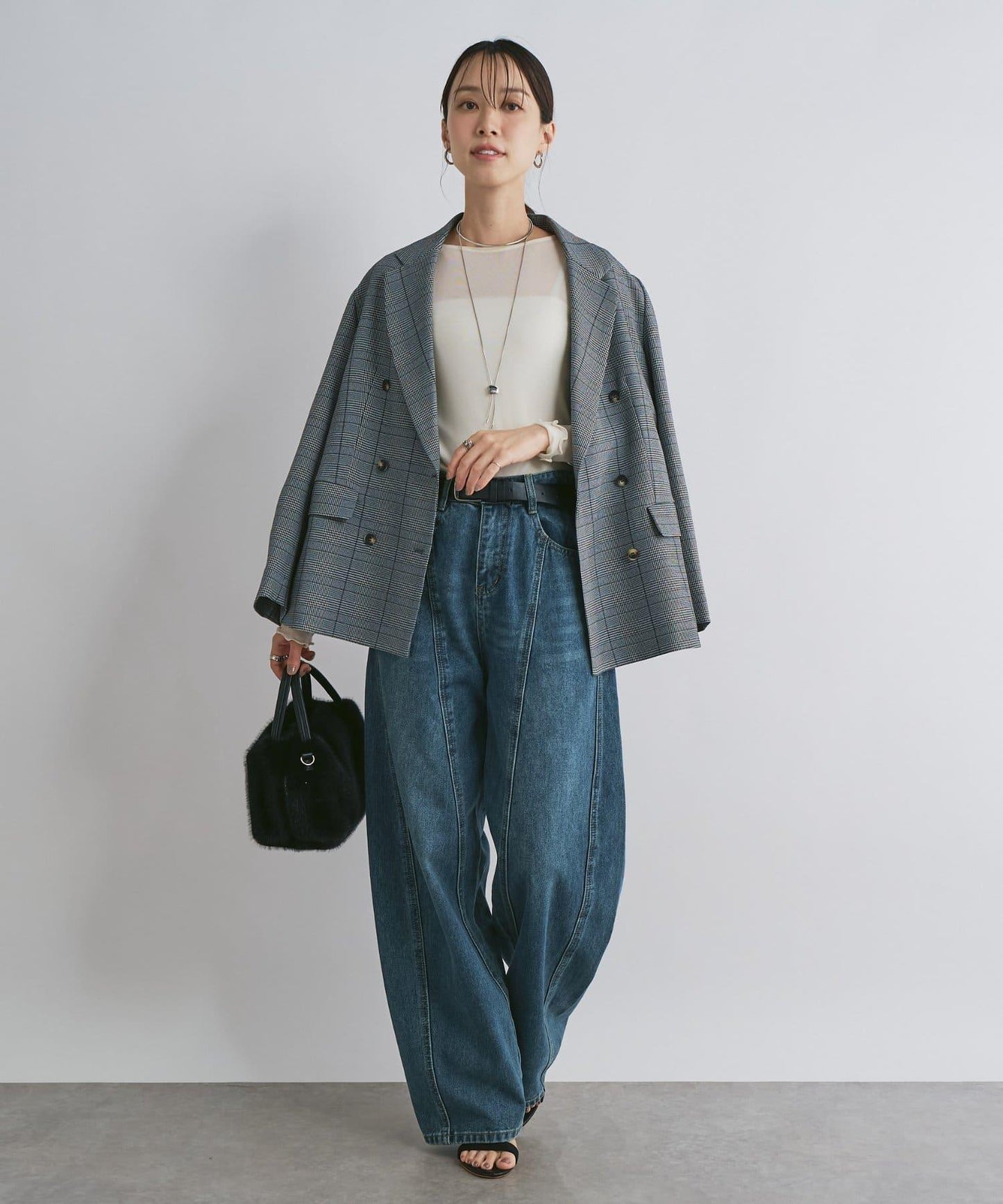 可成套搭配・優雅成熟女性休閒風格泡泡紗格紋西裝外套